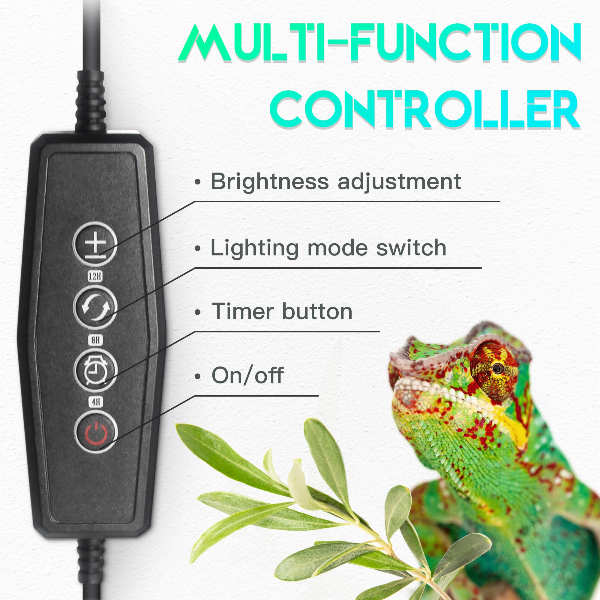 Eckpo Dimmable Led Reptile Uvb Lamp, 8000 Hours Uvb Duration For Much Longer Lifespan, Adjustable 4/8/12-Hour Cycles, Suitable F